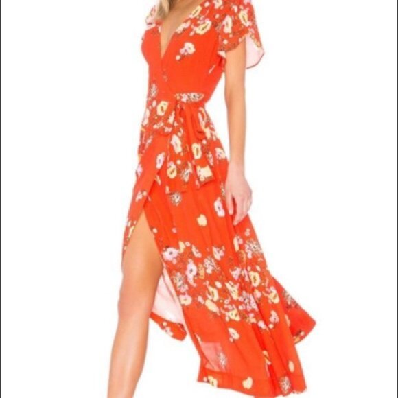 Free People Jess Red Floral Wrap Maxi Dress | Size‎ Small - Picture 8 of 8